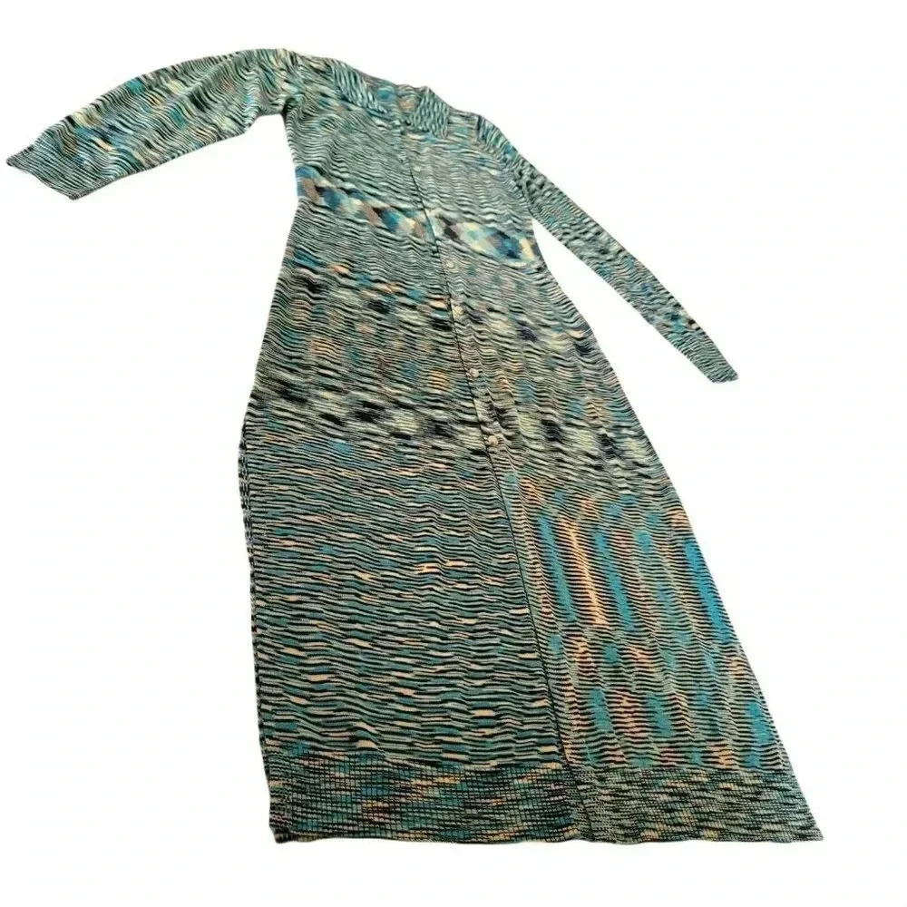 Band Of Gypsies Long Temo Cardigan Blue/Beige Slit Side Button Up SIZE S WOMEN'S - Picture 14 of 16